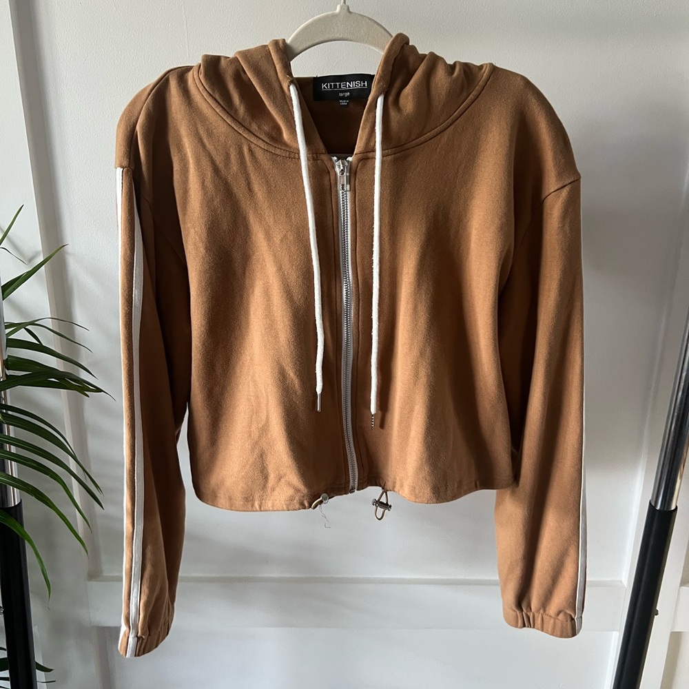 NWOT Kittenish Brown Cropped Zip-Up Hoodie